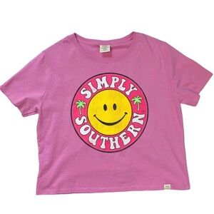 Simply Southern Pink Smiley Crop Tee